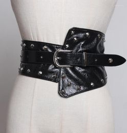 Belts Women's Runway Fashion Rivet Pu Leather Punk Cummerbunds Female Dress Corsets Waistband Decoration Wide Belt R1832