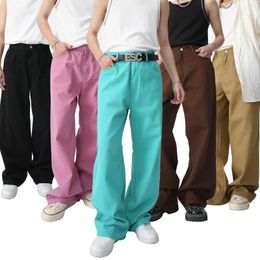 Men's Pants Fashion Chromatic Solid Jeans Retro Washed Casual Wide Leg Denim Streetwear Loose Straight-leg Male Trousers