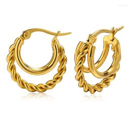 Hoop Earrings 2023 Gold Plated Titanium Steel Triplet Twisted For Women Girls Metal Texture Statement Jewelry Gift