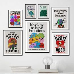 Cartoon Quote Canvas Painting Funny Character Retro Art Poster Print Abstract Emotion Living Room Home Decor w06