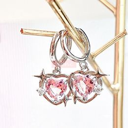 Hoop Earrings Y2k Pink Crystal Peach Heart Star Rhinestone Earring For Women Girls Cute Sweet Aesthetic Korean Fashion Dangle