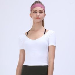 Active Shirts Yoga Clothes Top Women's Summer Thin V-neck Skin-friendly Breathable Gym Short-sleeved Running Sports T-shirt Backless