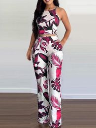 Women's Two Piece Pants 2 Suit Outfit Casual Summer Fashion Boho Print Crop Top High Waist Wide Leg Long Set Women