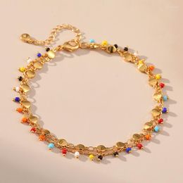 Anklets Copper Plated 18K Gold Europe And The United States Unique Personality Small Rice Beads Double Chain Anklet Romantic Jewellery