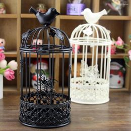 Candle Holders Vintage Candlestick Holder Iron Bird Cage Hollow Cut-out Butterflies Birdcage Table Decoration