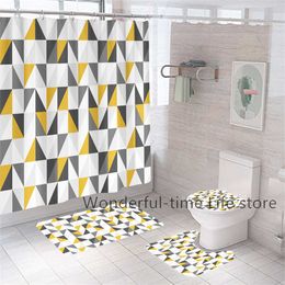 Shower Curtains Ceramic Tile Pattern Shower Curtain 3D Luxury Waterproof Washable Screen Bathroom Toilet Cover and Bath Mat Non-Slip Rug