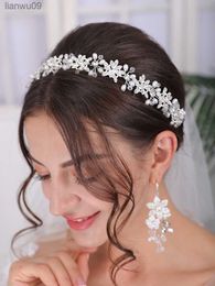 Silver Tiara Wedding Headdress Shiny Rhinestone Pearl Luxury Headband Elegant Women Hair Jewelry Set Bridal Hair Accessories L230704