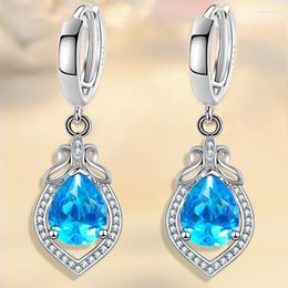 Hoop Earrings Silver Color Blue Crystal Heart For Women Girl Fashion Piercing Huggie Earring Oorbellen NY001