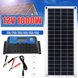 Batteries 1000W Solar Panel Kit 12V USB Charging Cell Board Controller Portable Waterproof Cells for Phone RV Car MP3 PAD 230715