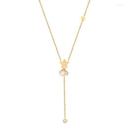 Pendant Necklaces Love Star Hang Zircon Chain And Shell Peach Heart Necklace Stainless Steel Gold Color Jewelry Gift For Women