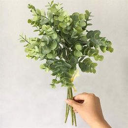 6 pcs eucalyptus plastic artificial leaves bunch for home christmas wedding decoration small faux foliage fake money leaf plant279Y