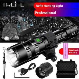 8000LM C8 Hunting Tactical Flashlight Aluminium Lamp Weapon Light T6 L2 Waterproof Torch USB Rechargeable 2600Mah 18650 Lantern W22262H