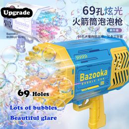 Gun Toys Bubble Rocket 69 Holes Soap Bubbles Machine Christmas Gift Shape Automatic Blower With Light Pomperos For Kids 230617