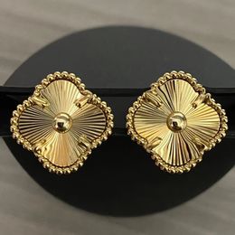 Designer-Ohrringe, vierblättriges Kleeblatt, für Senioren, klassisch, klein, duftender Wind, neu, 18 Karat vergoldet, Achat für Damen