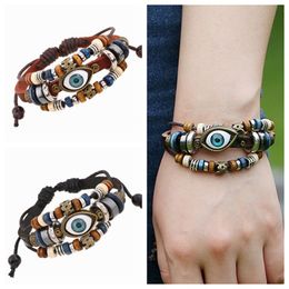 National Style Evil Eye Bracelet Boho Vintage Beaded Leather Bracelets For Men Women Adjustable GiftsGifts