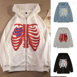 Women's Hoodies Oversize Skeleton Zip Up Hooded Sweatshirt Y2k 90s Streetwear Korean Fashion 2023 Women Fall Clothes Winter Jacket Grunge