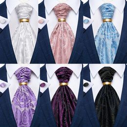 Neck Ties Men Luxury Pink Black Paisley Ascot Tie Set Wedding Party Cravat Green Ties Pocket Sqaure Cufflinks Solid Necktie Ring Sets Gift 230717