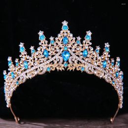 Hair Clips Baroque Gold Colour Sky Blue Crystal Bridal Jewellery Pageant Crowns Rhinestone Headband Wedding Tiaras Diadem Ornaments