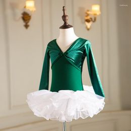 Stage Wear Ballet Leotard Girls Classic Dance Costume White Tutu Skirt Kids Velvet Swimsuit For Dancing Winter Figure Skating Dress