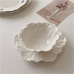 Bowls Vintage Embossed Pattern Ceramic Dessert Bowl Dish Disc Set
