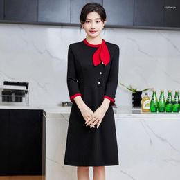 Casual Dresses 2023 Spring Fashion Women Black Office Ladies OL Work Party Wear O-neck Long Sleeve