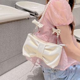 Evening Bags Girls' Pearl Bow Underarm Women's Bag Small Fresh Fairy Korean Version One-shoulder Portable Messenger