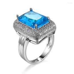 Cluster Rings Cross-Border Wish Explosion Jewellery Wholesale Aquamarine Zircon Ladies Exaggerated Ring