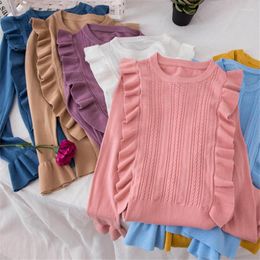 Women's Sweaters 2023 Autumn Women Thin Ruched Lady Long Sleeve Knitted Sweater Female O-neck Basic Tops Pullover Shirts WZ614