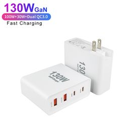 High Speed 130W GaN Type C 4 Ports Fast Charging For MacBook Laptop Tablet Mobile Phone PD QC Portable Power Charger Adapter