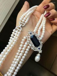Chains Hand Knotted 3strands 7-8mm White Natural Freshwater Pearl Micro Inlay Zircon Necklace Long 45-50cm Fashion Jewellery