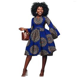 Ethnic Clothing African Dresses For Women Dashiki Knee-Length V-neck Horn Sleeve Eleglant Clothes V2327028