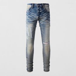 Men's Jeans High Street Fashion Men Retro Blue Elastic Ripped Stretch Skinny Trousers Patchwork Designer Hip Hop Brand Pants