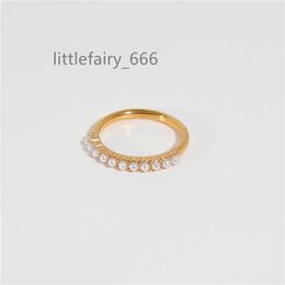 High End 18K Gold Plated Dainty Pearl Pave Rings Stainless Steel Jewellery Trendy Finger Ring