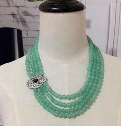 Chains Fashion Jewelry Sell Natural Dongling Green Stone Beads Multi-layered Micro Inlay Zircon Clasp Necklace Fashi