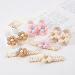 2Pcs/Set Korean Flower Baby Headband Socks Cute Bow Infant Princess Hair Band for Girls Non Slip Floor Sock Kids Hair Accessorie