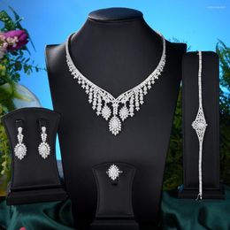 Necklace Earrings Set GODKI Luxury 4pcs Tassel Drop Flower Dubai Bridal Jewelry For Women Wedding Party Zircon Crystal Neckalce
