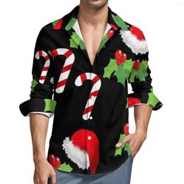 Men's Casual Shirts Christmas Hat Print Male Cartoon Shirt Long Sleeve Trending Street Blouses Autumn Design Tops Big Size
