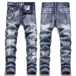 Men's Jeans Arrivals Streetwear Skinny Stretch Denim Pants Graffiti Printed Slim Fit