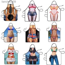 Hot sale Funny Muscle Man Kitchen Apron Sexy Women Cooking Pinafore Home Cleaning Tool Apron Baking Accessories Tablier L230620