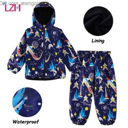 Clothing Sets LZH children's clothing autumn and winter children's clothing boy's clothing raincoat waterproof dinosaur coat+pants set girl's clothing set Z230717