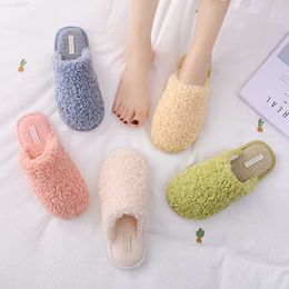 Slippers Winter House Women Fur Slippers Warm Teddy Velvet Bedroom Ladies Fluffy Shoes Indoor Solid Chic Bedroom Girls Plush Shoes L230717