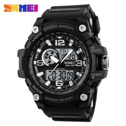 Wristwatches SKMEI S Shock Men Sports Watches Big Dial Quartz Digital Watch For Men Luxury Brand LED Military Waterproof Men Wristwatches 230716