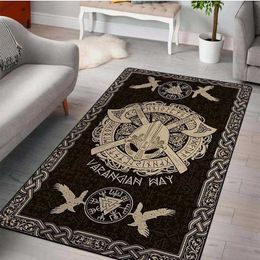 Carpets New Living Room Carpet Floor Mat 3D Viking Crow Pattern Carpet Home Bedroom Corridor Carpet Anti-slip Door Mat Floor Mat R230717