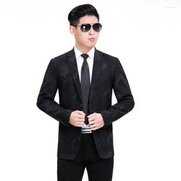 Men's Suits Slim Fit Blazer Jacket For Spring & Fall - Subtle Dark Pattern In Navy Charcoal Single-Breasted Business Casual