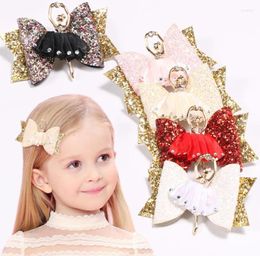 Hair Accessories Boutique Handmade Ballet Girl Hairpin Glitter Leather Clip Children Rhinestone Bows Kids Headwear