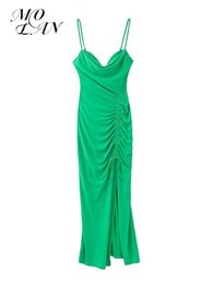 Basic Casual Dresses MOLAN Green Woman Sexy Slip Dress Drawstring Strapless Solid Fashion Summer Party Club Stylish Female Slits Vestido 230715