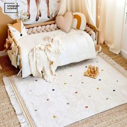 Carpet Fluffy For Living Room With Tasselsl Dot White Kids Bedroom Rug Soft Hairy Nursery Play Mat Children Furry Foot 230717