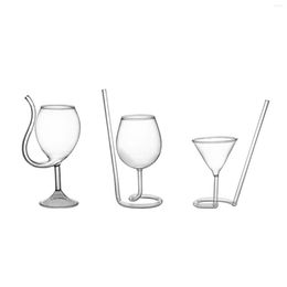 Wine Glasses Unique Cocktail Glass Glassware Champagne Cup Iced Coffee With Built In Straw Goblet For Home Family Bar229o