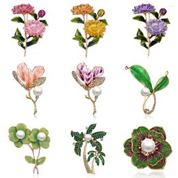 Brooches Fashion Pink Daisy Flowers Bouquet Plant Enamel Metal Wedding Banquet Brooch Pins For Women Men Dress Coat Jewellery Gift