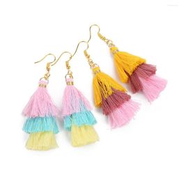 Hoop Earrings 2pcs 2.5x7.5cm Bohemian Style Three-layer Tree Shaped Tassel Charms Jewellery For Women Pendants Decoration Aceessories